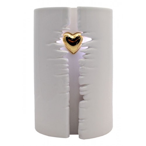 Wrapped Heart LED Ceramic Cremation Ashes Urn (White) - **Forever In Our Hearts**